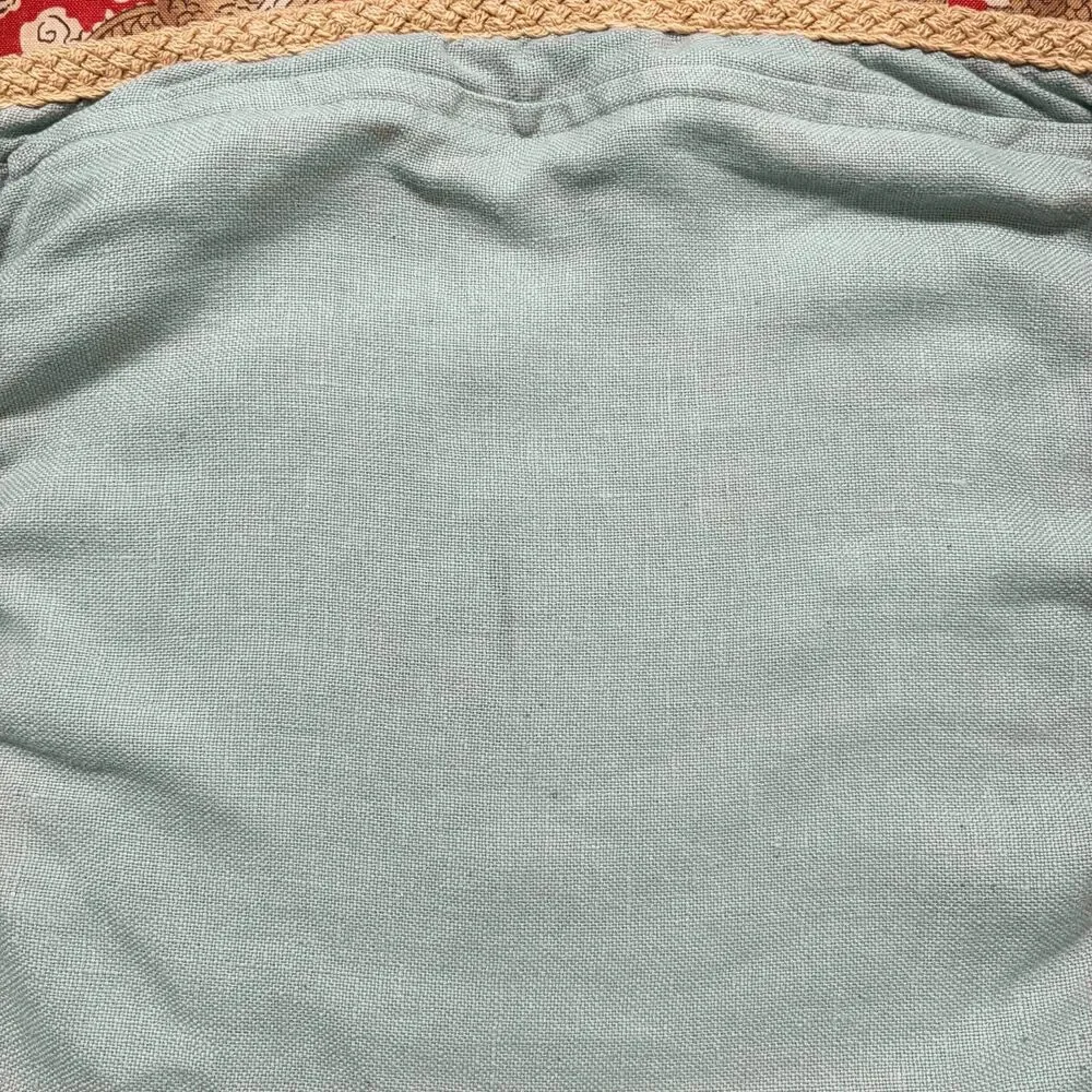 Pottery Barn Light Blue Linen Braided Jute Trim Pillow Cover Zip Closure 20 x 20